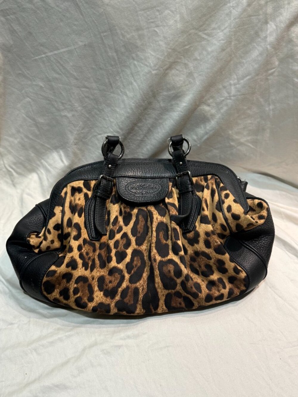 Dolce Gabbana Animalier Leopard Satchel Black Calfskin Trim - Picture 10 of 10